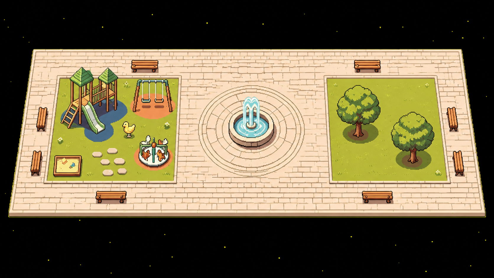 Praça da igreja em pixel art