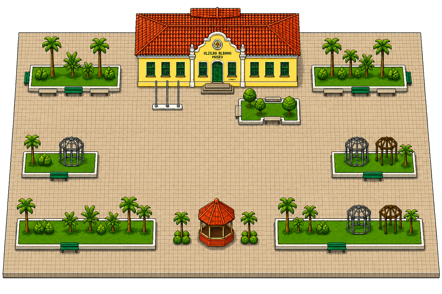 Praça do museu em pixel art